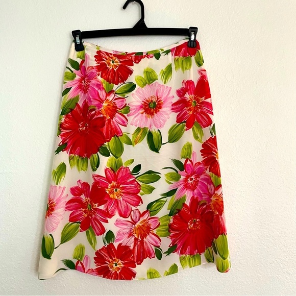 Liz Claiborne Silk Floral Print Women's Skirt size 8 aline midi spring feminine - Picture 1 of 10